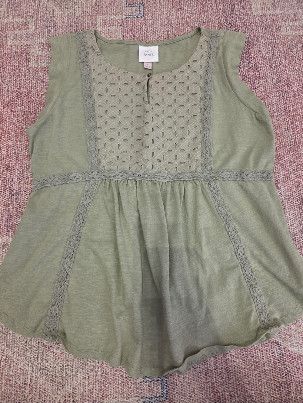 Knox rose olive eyelet sleeveless babydoll tank top size large